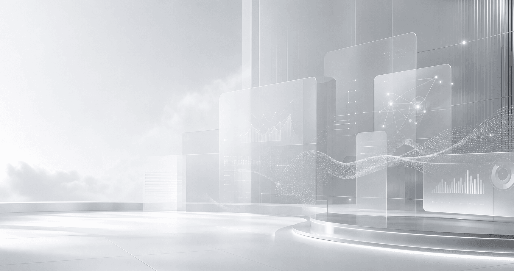 Abstract silver AI strategy and business transformation visual for AMAZ MAXS